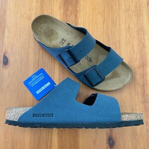 Birkenstock Arizona Sandals Birkibuc Faux Leather Navy Blue Suede Shoes Slides